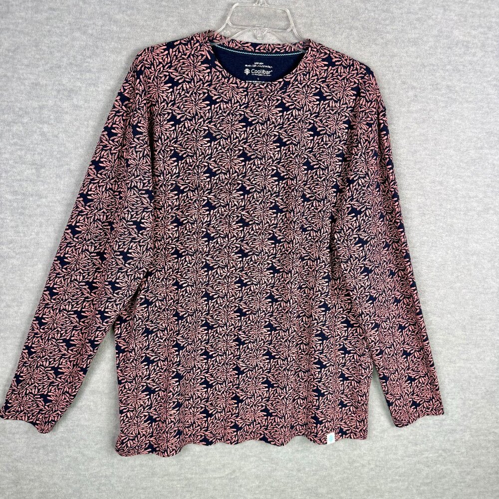 Coolibar Men's L Morada Everyday Long Sleeve T-Shirt Blue Pink Floral UPF 50+